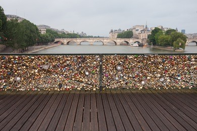 pont des arts key bridge  across seine river, many peoples belive that if some one can unlock the they key so that he/she is soulmate, paris france
