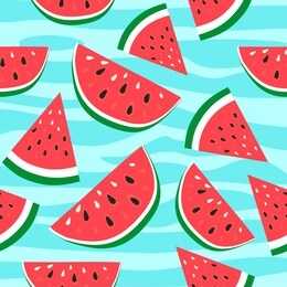 watermelon background with black seeds. seamless watermelons pattern. background with watercolor watermelon slices. cute seamless  pattern with watermelons.