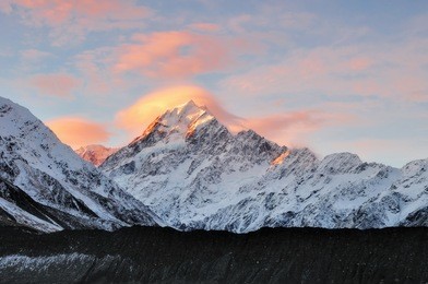 aoraki mount cook sunset, south island new zealand