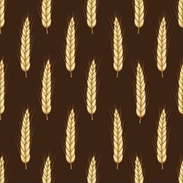vector seamless pattern with ears of wheat on dark brown background. whole grain, organic, for bakery package, bread products, web design.