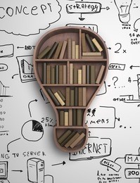 book shelf in form of lamp and drawing concept