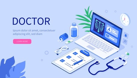 doctor workplace concept. can use for backgrounds, infographics, hero images. flat isometric vector illustration.