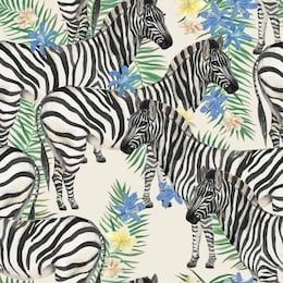 watercolor painting seamless pattern with zebra and plumeria  flowers, palm leaves