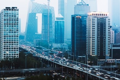 busy urban traffic in downtown beijing, china.