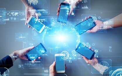 mobile communication network concept. digital transforamtion. gui (graphical user interface).