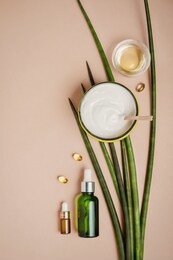 hair serum. natural care hair and skin. healthy hair concept. flat lay, minimalism, pastel