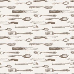 seamless background of sketches of various cutlery