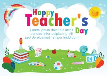 happy teacher`s day poster concept, world teachers day flat vector banner template, greeting card, postcard, poster design layout  illustration