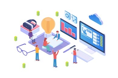 modern isometric creative solution illustration, web banners, suitable for diagrams, infographics, book illustration, game asset, and other graphic related assets