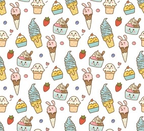 kawaii ice cream seamless pattern