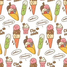 kawaii ice cream seamless pattern