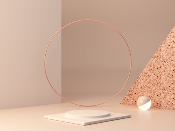 cream colors shapes on pastel colors abstract background. minimal  boxes podium. scene with geometrical forms. empty showcase for cosmetic product presentation. fashion magazine. 3d render. 