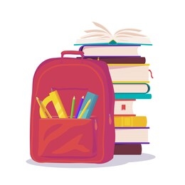 cute school books and stationery bag. school activities. back to school isolated objects on white background. great illustration for a school books and more. vector.