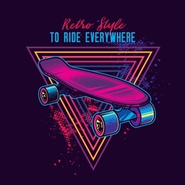 vintage skateboard in neon style. original vector illustration.