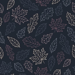 fine autumn vector pattern with outlined leaf elements, seamless repeat. clean minimal illustration style in grey hues.