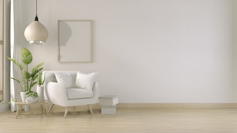 poster mock up living room interior with armchair sofa on room design minimal design. 3d rendering