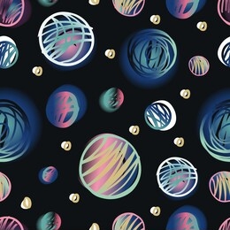 seamless abstract vector pattern with colorful stars and planets. the design is perfect for wallpaper, backgrounds, wrapping paper, sheets, clothes, stationary and decorations.