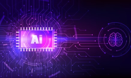 artificial intelligence and machine learning concept. vector illustration symbol ai. microchip and another modern technologies concepts.