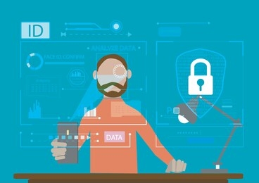 face recognition and identification vector,biometric technology digital face scanning security -illustration