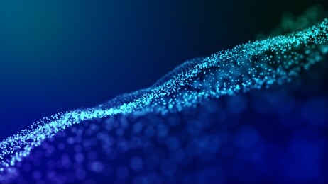 big data. abstract futuristic digital landscape with particles dots and stars on horizon. computer geometric digital connection. 3d rendering.