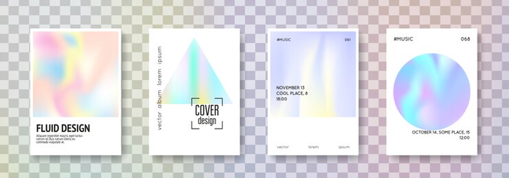 holographic flyer set. abstract backgrounds. colorful holographic flyer with gradient mesh. 90s, 80s retro style. pearlescent graphic template for book, annual, mobile interface, web app.