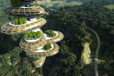 city of the future in the forest.