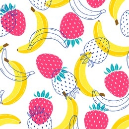 seamless pattern with bananas and strawberries on white background. fruits texture.it be perfect for fabric, wrapping,packaging, digital paper and more.