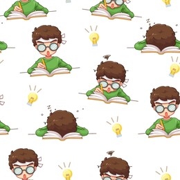 seamless pattern of student boy on white background, cute character cartoon - vector