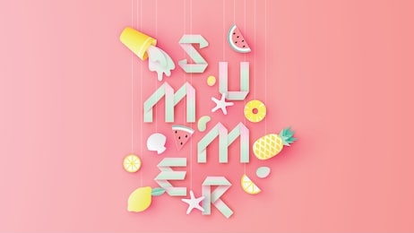 paper art of mixed fruit juice and tropical fruit hanging from top decorated with paper calligraphy summer. graphic design for summer. paper cut and craft style. vector, illustration.