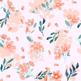 abstract floral seamless pattern. bright colors, painting on a light background. cherry blossoms.