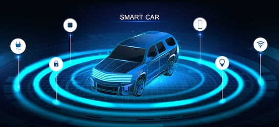 isometric smart 3d crossover. car banner, electric machine, vehicle. smart jeep banner with icons and machine benefits. isometric autonomous car vehicle with infographic. intelligent car banner. 
