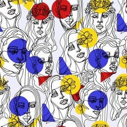 seamless pattern with single line portrait . modern minimalistic line art. vector.