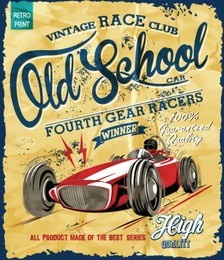 vintage race car for printing.vector old school poster.