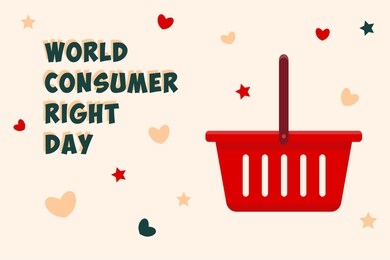 world consumer right day concept with shopping basket. vector illustration.