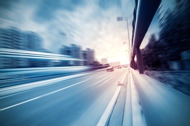 highway heading to the city,in the center of shanghai china.