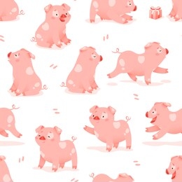 background with cartoon funny pig. cute pattern pig