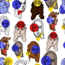 seamless pattern with single line portrait . modern minimalistic line art. vector.