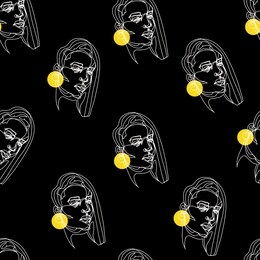 seamless pattern with single line portrait. modern minimalistic line art. vector.