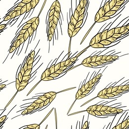 seamless vector pattern with ears of wheat on white background. wallpaper, fabric and textile design. cute wrapping paper pattern with ears. good for printing.