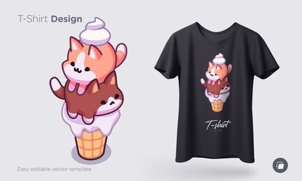kawaii ice cream cats. ice cream in form of round kittens in the waffle cone. prints on t-shirts, sweatshirts, cases for mobile phones, souvenirs. isolated vector illustration