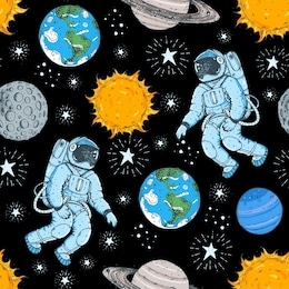 astronaut in space pattern hand drawn. vector illustration. hand drawn space seamless pattern. space background.