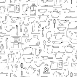 seamless pattern with kitchen appliances in lines. background for design. cooking