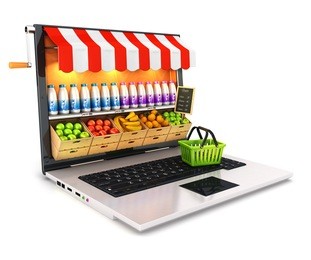 3d supermarket laptop, isolated white background, 3d image
