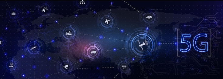 5g network wireless systems and internet of things with modern city skyline. smart city and communication network concept