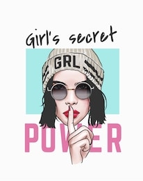 girl's secret power slogan with girl in sunglasses illustration 