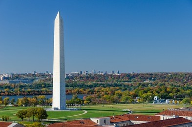 washington dc - washington monument aerial view in beautiful autumn colors