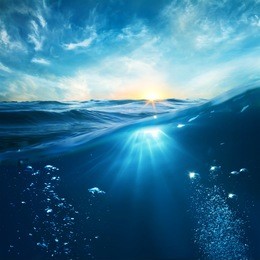 design template with underwater part and sunset skylight splitted by waterline 