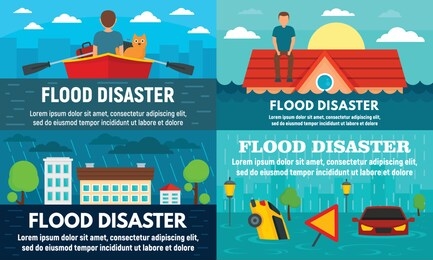 flood banner set. flat illustration of flood vector banner set for web design