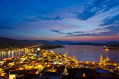 greek island poros at night