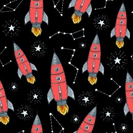 hand drawn space seamless pattern. vector illustration. rocket pattern hand drawn. space background.